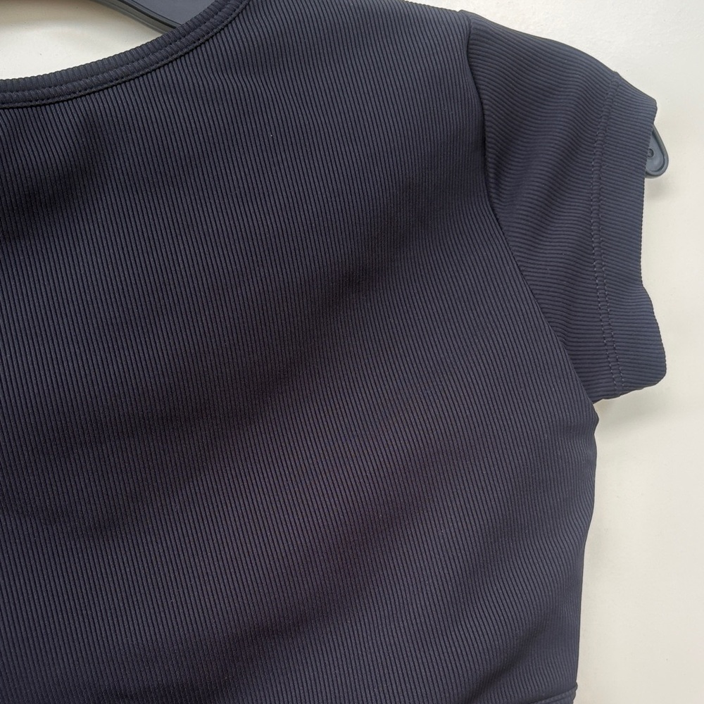 Black Crop Top with Button Detail - Picture 6 of 8